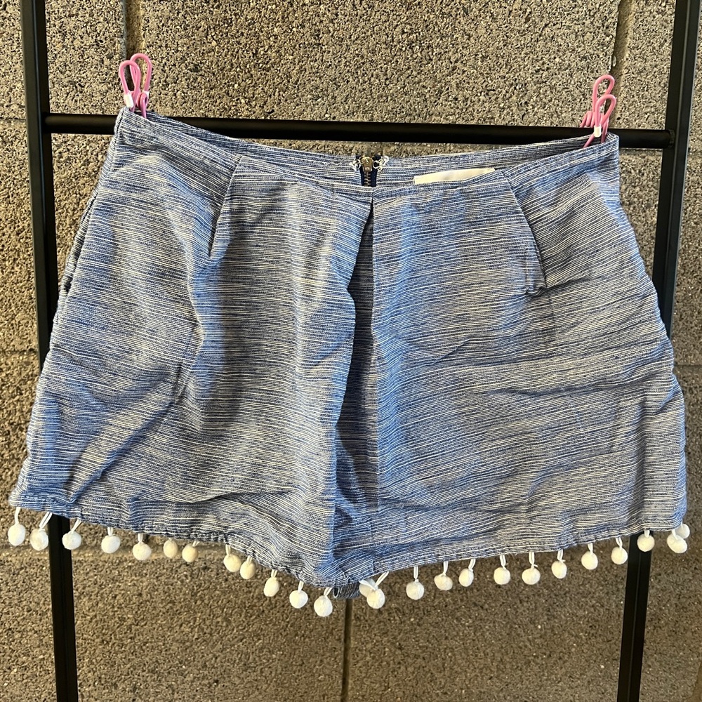 Blue Striped Skort with Pom-Poms